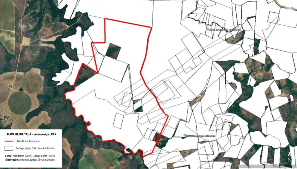 Mapa de superposición de Registros Ambientales Rurales en la Gleba Tauá